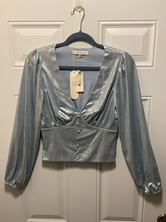 Tops - NEW Flat White|Anthropologie Iridescent Ice Blue Shine Blouse Sz S Romantic